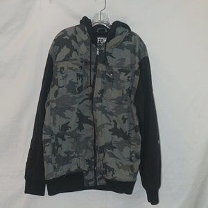 Fox Racing Camo Combat Long Hooded Denim Fleece Lined Heavy Jacket  XL